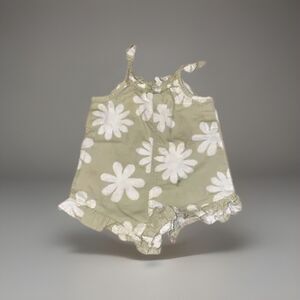 Little Co. By Lauren Conrad Green Floral Romper Ruffle Hem White Flowers 9M